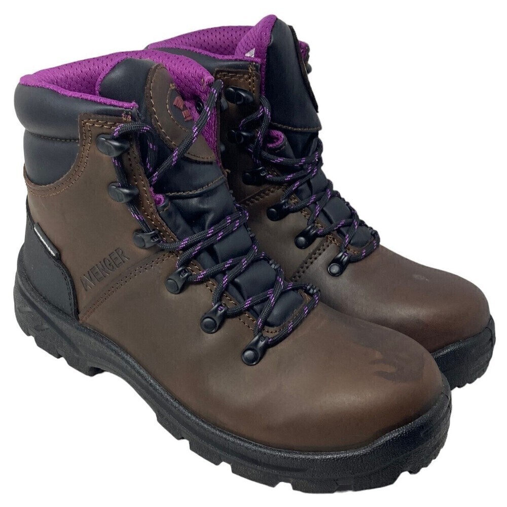 Avenger Women's 6-inch Builder Soft Toe EH Work Boot Brown Purple US 8 M NEW NIB